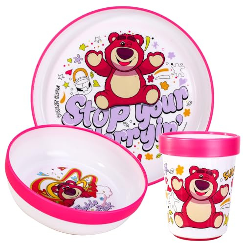 Lotso 3pcs Reusable Bicolor Premium Kids Dinner Tableware Set Plate, Bowl & Tumbler, BPA Free