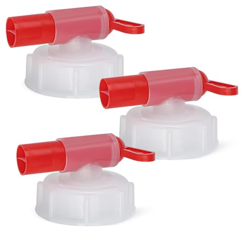 DUZEPA Lot de 3 robinets de sortie, robinet doseur DIN 51, robinet pour bidon de 15 à 60 litres, bec verseur 28,5 mm pour dosage, remplissage et transfert (rouge DIN 51)