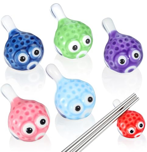 Angoily 6Pcs Ceramic Chopstick Rests Pufferfish Chopsticks Rest Set Desktop Chopstick Holder for Spoon and Fork Tabletop Utensil Stand for Home Dining Restaurant and Kitchen Decor