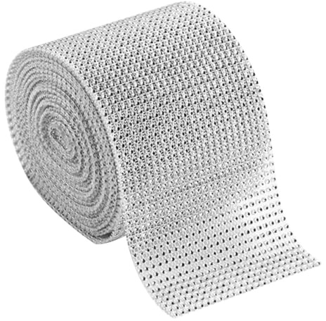 TOVINANNA Strassbandrolle 24 Reihen Silber Zuschneidbares Multifunktionales Strassbesatz Netzband für Hochzeits und Geburtstagstorten Schmuck und Wohnaccessoire Dekoration