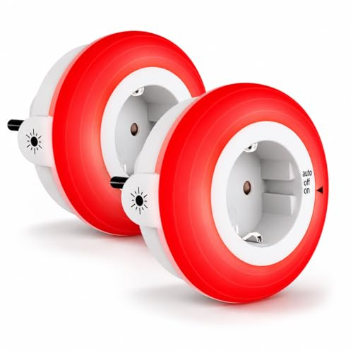 MY WAVE DZ 2er Pack Rotes Nachtlicht Steckdose – Melatonin-Schlafhilfe mit Sensor – Anti-Blaulicht für Baby & Schlafzimmer
