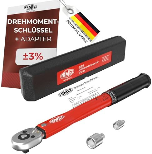 FAMEX 10878-2A - Chiave dinamometrica da 1/4 (6,3 mm), 3-30 Nm, per misurazione in entrambe le direzioni di rotazione, per bicicletta, e-bike, auto, meccanica di precisione, testata, piccola + 2