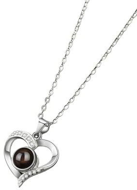 Drawelry Personalisierte Foto Projektion Halskette Herz Haustier Pfote Drucken Anhänger Kette mit Bild im Inneren Damen Halskette Erinnerungsschmuck Geschenke für Frauen Mädchen (Herzform-E)