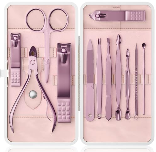 Manicure Set, Stainless Steel Nail Clipper Set with Travel Case | 12-Piece Set with Thicker Steel, Precision-ground Cutting Edges, and Smooth-finished Tools for Clean.