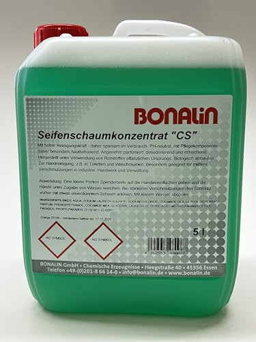 BONALIN Seifenschaumkonzentrat CS 5L Kanister – pH 5,5 hautneutral & dermatologisch getestet – ergiebige Schaumseife für Spendersysteme – B2B Handwaschseife für Büro, Hotel, Gastronomie, Pflege