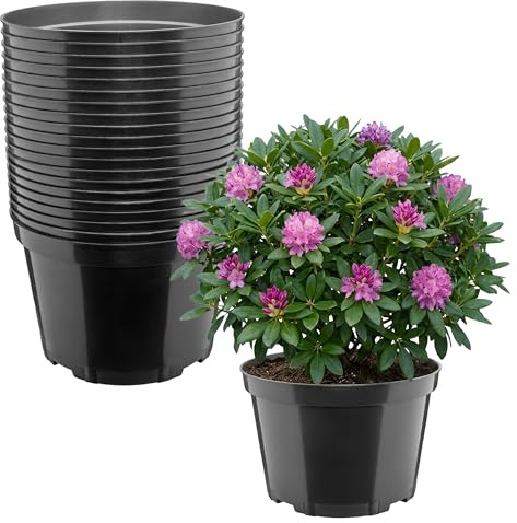 Garronda Set da 20 Vaso Plastica Rotondo Ø27 x 17,5 cm (7,5L) per Piante con Fori di Drenaggio Vasi Plastica per Coltivazione Interno ed Esterno Serra Giardino Resistenti e Leggeri Nero GD-0202