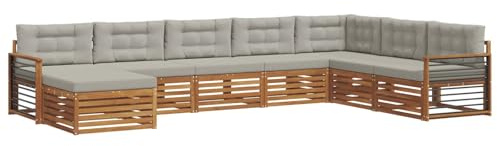 vidaXL Sofagarnituren 8 pcs Natürlich und Hellgrau Massivholz Akazie, Garten Lounge, modernes Outdoor Sofa, strapazierfähiges sectional, Terrassenmöbel für Bequeme Sitzgelegenheiten