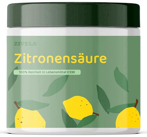 Zivela Ácido cítrico en polvo, 500 g, ácido cítrico puro de calidad alimentaria E330, para hervir y hornear, descalcificador para hervidor de agua, cafetera, lavadora, 100% puro, sin aditivos