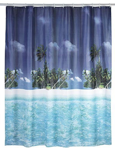 WENKO Duschvorhang Palmenstrand - wasserdicht, pflegeleicht, Polyethylen-Vinylacetat, 180 x 200 cm, Mehrfarbig