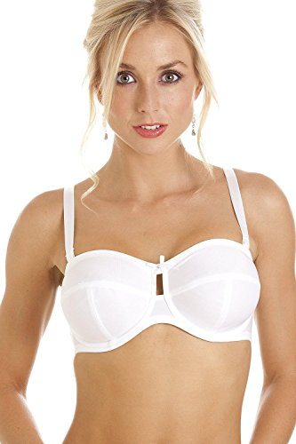 Camille Womens Multiway Strapless Bra - Non Padded & Underwired with Removable Matching & Clear Straps - Cross Back, Strapless, Halter or One Strap White 36C