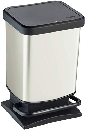 Rotho, Paso, Waste bin 20l with pedal and lid, Plastic (PP) BPA-free, white metallic, 20l (29,3 x 26,6 x 45,7 cm)