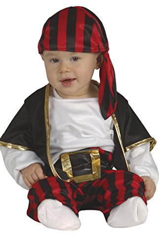 FIESTAS GUIRCA | Costume de Pirate Bébé (18-24 Mois) - T-shirt, Gilet, Ceinture, Pantalon et Foulard - Costumes de Corsaire et Boucanier pour Halloween et Fêtes - Idéal pour Bébés - Noir et Rouge