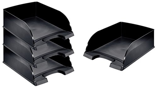Leitz 52330095 Briefkorb Jumbo Plus, A4, extra hoch, Polystrol (Briefkorb Jumbo Plus, schwarz 4er Set)