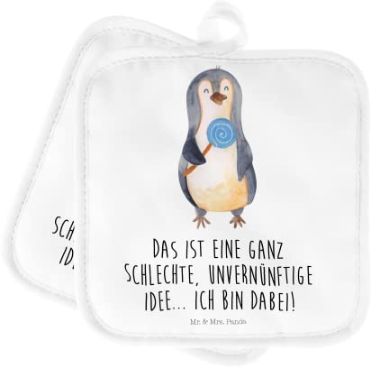 Mr. & Mrs. Panda 2er Set Topflappen Pinguin Lolli - Geschenk, Rebell, Ofenhandschuh, Topfhandschuhe, Topflappen mit Spruch, Spruch, Topflappen