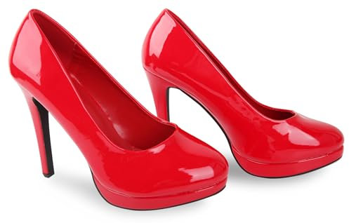 Bismaa Mens Womens Drag Queen Cross Dresser HIGH Heel Round Toe Court Shoes Big Sizes UK 9,10,11,12 (UK 9/EU 43, Red Patent)