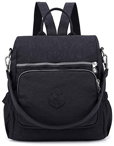 Estwell Women Backpack Ladies Rucksack Handbag Anti-theft Waterproof Nylon School Bag Travel Casual Daypack Fashion Shoulder Bag, Black