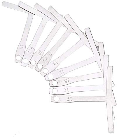 Medidor de radio de guitarra de 9 piezas para guitarra acústica, guitarra eléctrica o bajo, Puente Sillín en forma de T Regla Medición del diapasón Herramienta Luthier(Plata)