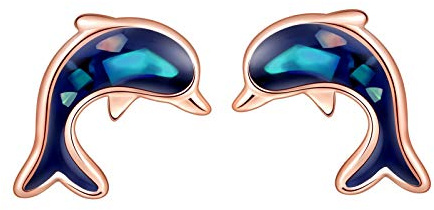 MicVivien Damen Ohrstecker Sterling Silber 925 Blau Delfin Ohrringe Mädchen Dolphin Schmuck für Kinder Frauen