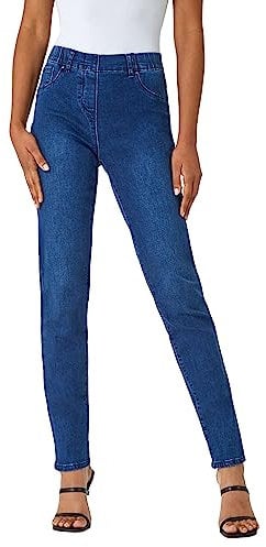 Roman Originals Jeggings for Women UK Jean Ladies Stretchy Trousers Denim Leggings High Waist Rise Pull On Skinny Straight Leg Cotton Pants Smart Casual - Mid Blue (31 inch) - Size 16