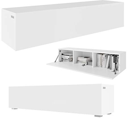 PLATAN ROOM Fernsehschrank TV-Lowboard 105/140 / 160/210 / 280 In Weiß Hängend Oder Stehend Hochglanz Matt (140 x 30 x 32, Weiß Matt)