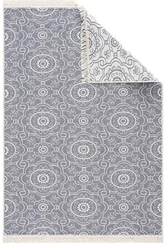 Fashion4Home Teppich Läufer - Tepiche für Wohnzimmer, Schlafzimmer, Küche, Kinderzimmer, Badezimmer - Boho Kelim - Läufer Flur, Hellgrau-Creme, Größe: 120x170 cm