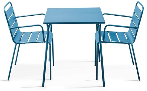 Oviala Gartenmöbel-Set, quadratisch und 2 Sessel, Stahl, Blau Pacific – Palavas