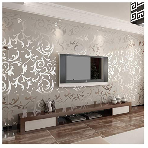 QSCTYG Self Adhesive Wallpaper Luxury Non-woven 3D Embossed Wallpaper TV Background Wall Paper Classic Wall Papers Home Decor For Living Room Damask Wallpaper 86 (Color : Light Grey, Size : 53CM*10M)