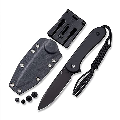 CIVIVI Fixed Blade Elementum Knife 3.98 D2 Blade, Flat G10 Handles, Belt Knife with Kydex Sheath, Tied Paracord Lanyard, Clip for Outdoor EDC C2105A