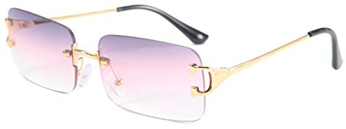 LIGOES Occhiali da sole rettangolari lenti sfumate in metallo Occhiali da sole senza montatura per le donne, grigio rosa