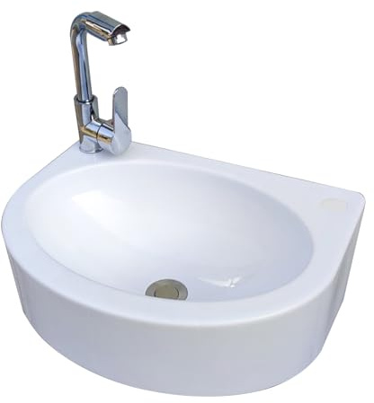WBJGUOD Wandmontiertes Waschbecken, hängendes Handwaschbecken, feuchtigkeitsbeständiges Waschbecken mit Warm- und Kaltwasserhahn für Camping, Boot, Keller, Wohnwagen, Badezimmer