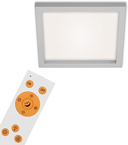 BRILONER - LED Deckenlampe mit Fernbedienung, einstellbar von warmweiß bis kaltweiß, dimmbar, LED Lampe, Deckenleuchte, Wohnzimmerlampe, Schlafzimmerlampe, Küchenlampe, 29,5x29,5x6,7 cm, Chrom-Matt