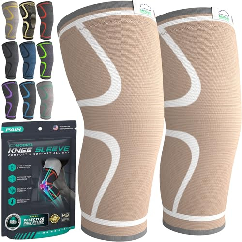 MODVEL Knee Support Compression Sleeve Women & Men - 2 Pack, Running Knee Brace, ACL & Arthritis Pain Relief, Joint Pain, Meniscus Tear, & Every day use (XXL)