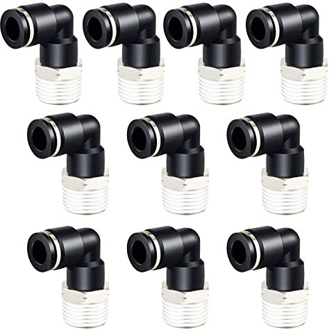 HUAZIZ 10 pezzi Connettori Pneumatici,Spingere Collegare Tubo Raccordo Maschio Gomito 6mm Tubo OD x 3/8 NPT Filettatura Pneumatico Raccordo Filettatura Maschio Raccordi Rapidi, Nero