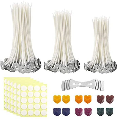 kerzendochte für kerzen,150 Stück Kerzendochte,Kerzen Dochte,Candle Wick,Docht kerz,mit 160 doppelseitigen Dochtaufklebern und 3-Loch-Kerzendochthalter,Dochte für Kerzen(10 cm, 15 cm und 20 cm)