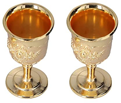 2pcs Chalice Goblet European Vintage Copper Engraving Flower Pattern Metal Embossed Wine Copper Cups Medieval Gothic Goblet Whisky Cups for Banquet ( Golden )