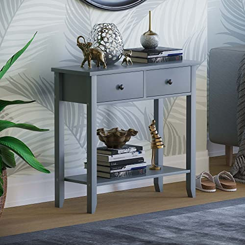 Vida Designs Windsor Console Table With Undershelf, Living Room, Hall Way Furniture (2 Drawer, Grey)
