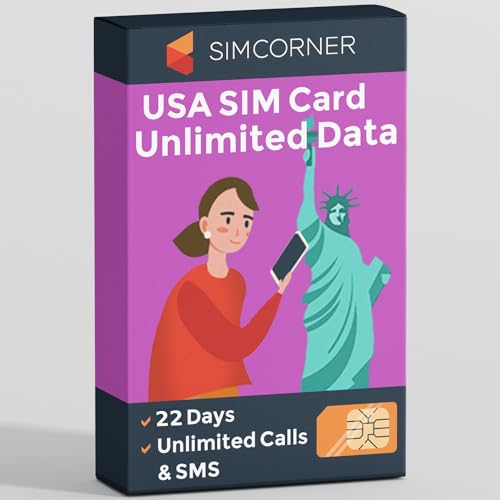 SimCorner USA Travel SIM – 22 Days Unlimited 5G/4G Data | 3-in-1 (Standard/Micro/Nano) | Unlimited Calls & Texts to US & Hawaii Mobiles & Landlines