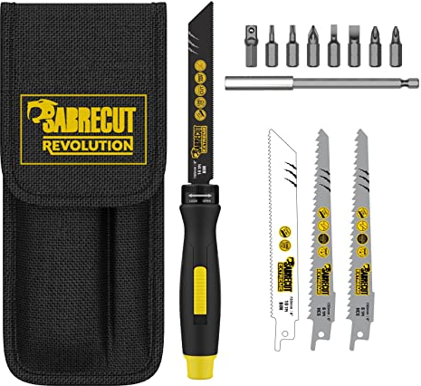 15 x SabreCut SCRS01 4-in-1-Säge- und Schraubendreher-Set verstellbarer Schnellwechsel-Fahrgriff mit hohem Drehmoment Schraubendreher-Bits Sechskant-auf-Vierkant-Adapter Verlängerungsstange Klingen