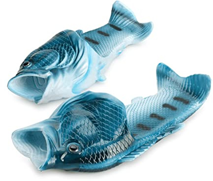 HEQING Fisch Sandalen, Hausschuhe, Schlappen, Pool-, Strand-, Duschschuhe, Geschenk für Angler, Unisex Sandalen, Männer, Frauen & Kinder (Blau, numeric_46)