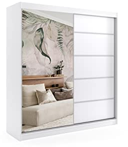 ALTDECOR Kleiderschrank mit Spiegel und Schiebetüren, kugelgelagerte Führungsschienen und Aluminium-Leisten - Maki - 200 cm Weiß
