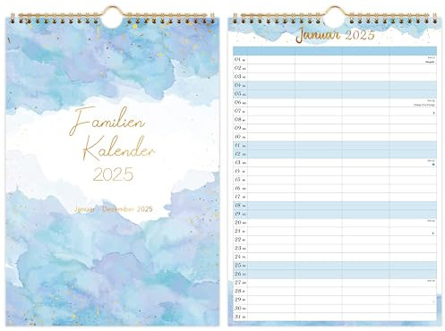 Familienplaner 2025 - Kalender 2025 4 Spalten Geräumiger Familienkalender Jan - Dez 2025, Ferientermine & viele Zusatzinfos, 22 x 31.5 cm, Pink-Tinte