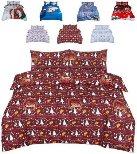 TheWhiteWater Limited Christmas Bedding Duvet Set – Cats and Bells - Double Bed (3 Pieces) 3D Print – XMAS Celebration Bedding DUVET Cover with 2 matching Pillowcases (Feliz Navidad, Double)