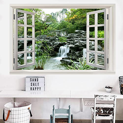 Vista finestra aperta effetto 3D. Dipinto del paesaggio del parco.Finestra finta a tema Paesaggio. Quadro da parete per soggiorno 60x90 cm (23,7x35,5) con cornice interna