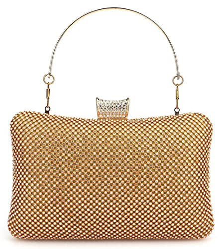 Kissen Strasssteine Clutch Geldbörsen für Frauen Bogen und Kette Griff Abendgeldbörsen und Clutches für Cocktailparty Gold