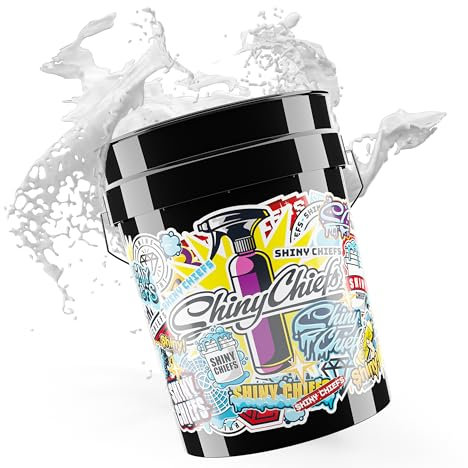 ShinyChiefs Wascheimer Black ON - Großer Wasch Bucket für Autowäsche aus robustem HDPE-Kunststoff - 20L Fassungsvermögen - mit hochwertigem Aufdruck - Auto-Wasch-Eimer schwarz