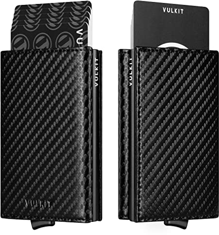 VULKIT Portafoglio Uomo in Pelle Bi-Fold con Blocca RFID, Spazioso, Anti-RFID, Nero