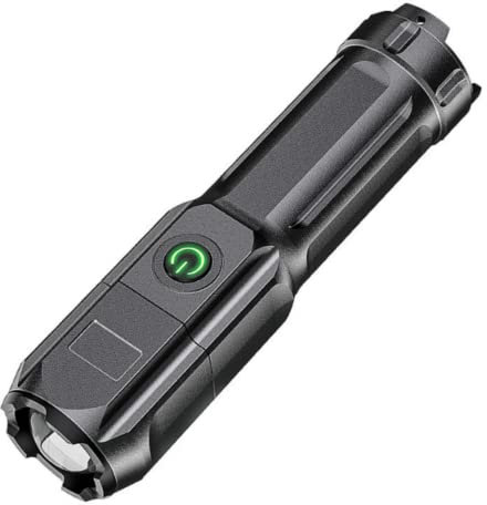 Rechargeable LED Flashlight Torch Zoomable Tactical Police Super Bright Handheld Light (Black)