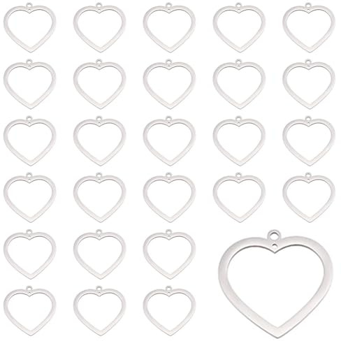 DICOSMETIC 30 Stück Hohle Herzform Charme Im Minimalistischen Stil, Liebesanhänger, Offene Lünette, Harzrahmen, Charme Edelstahl Anhänger Zum Basteln von Schmuckzubehör, Bohrung: 1/1.6mm
