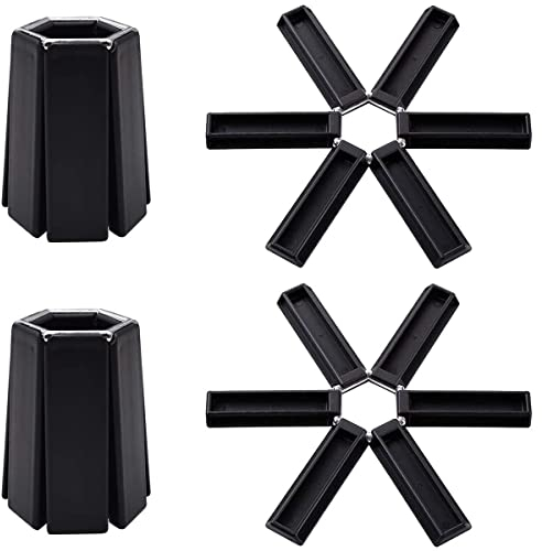 FIBOUND 4 Stück Faltbarer Sechseckiger Untersetzer, Topfuntersetzer aus ABS, Schwarz