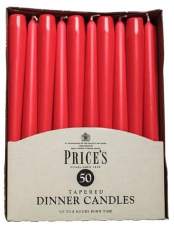 Prices Candles Unwrapped Tapered Dinner Candle, Pack of 50, Red (Red)